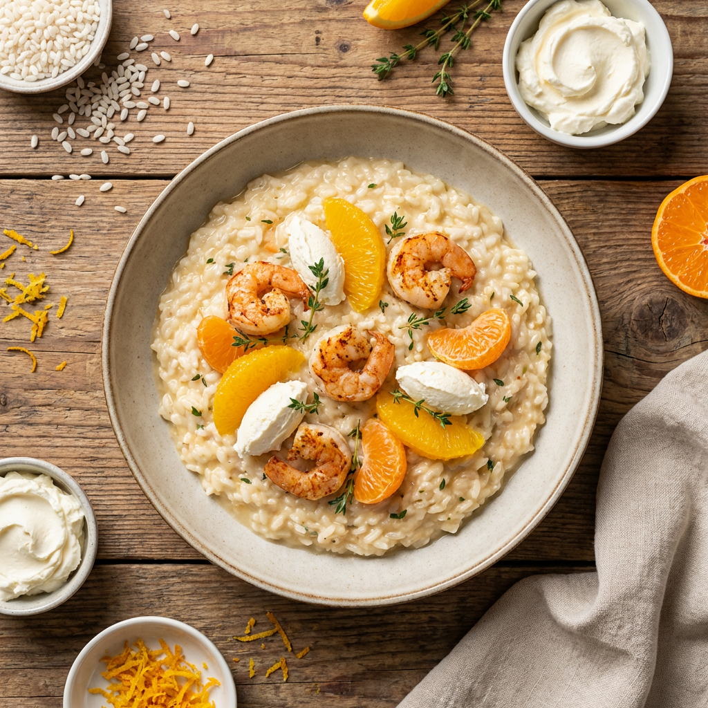 Risotto de gambas et clémentines